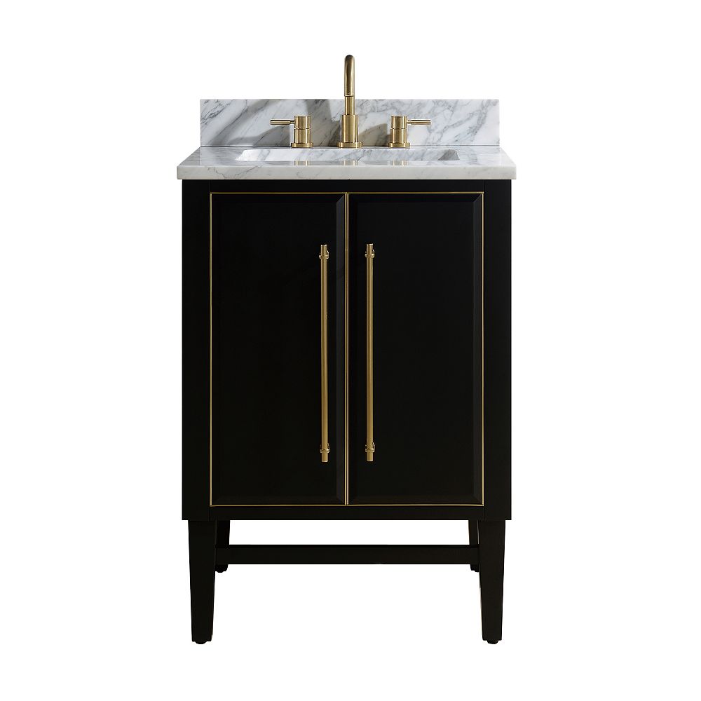 Avanity Mason 25 Inch Vanity Combo In Black With Gold Trim And Carrara White Marble Top The Home Depot Canada