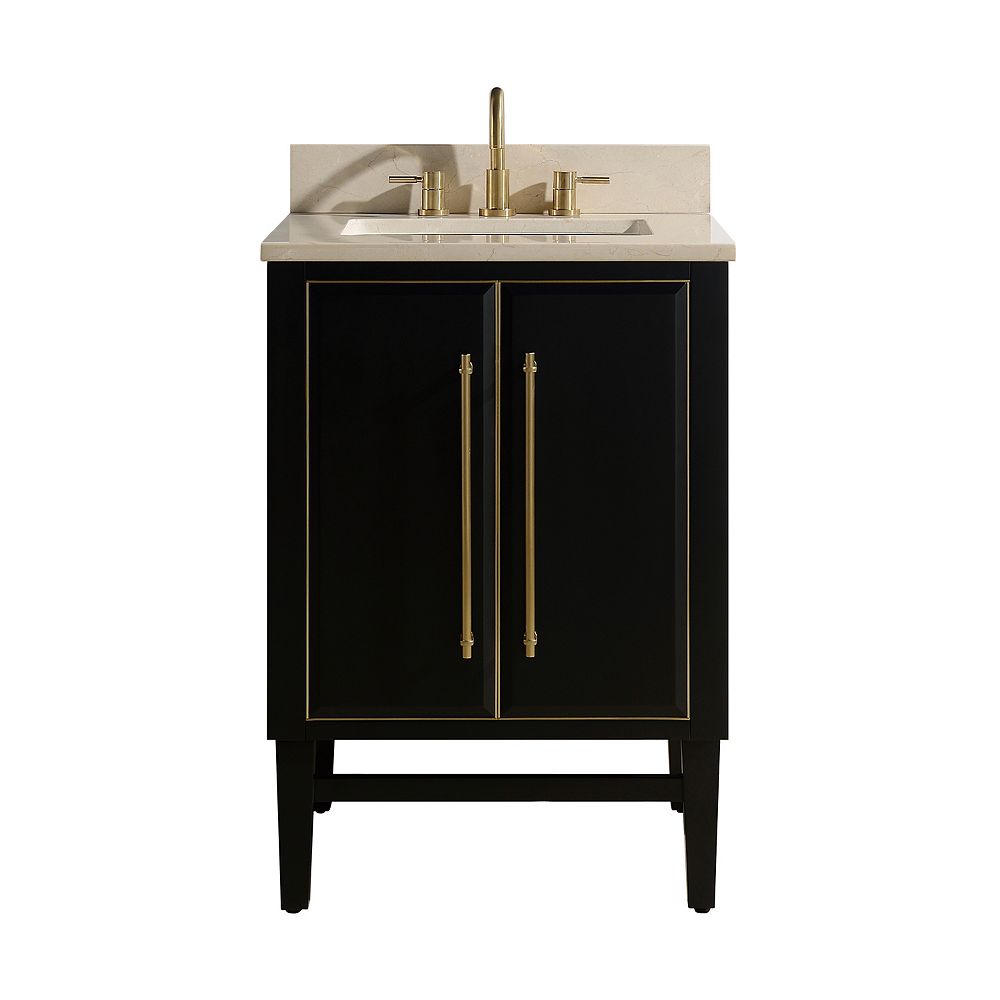 Avanity Mason 25 Inch Vanity Combo In Black With Gold Trim And Crema Marfil Marble Top The Home Depot Canada