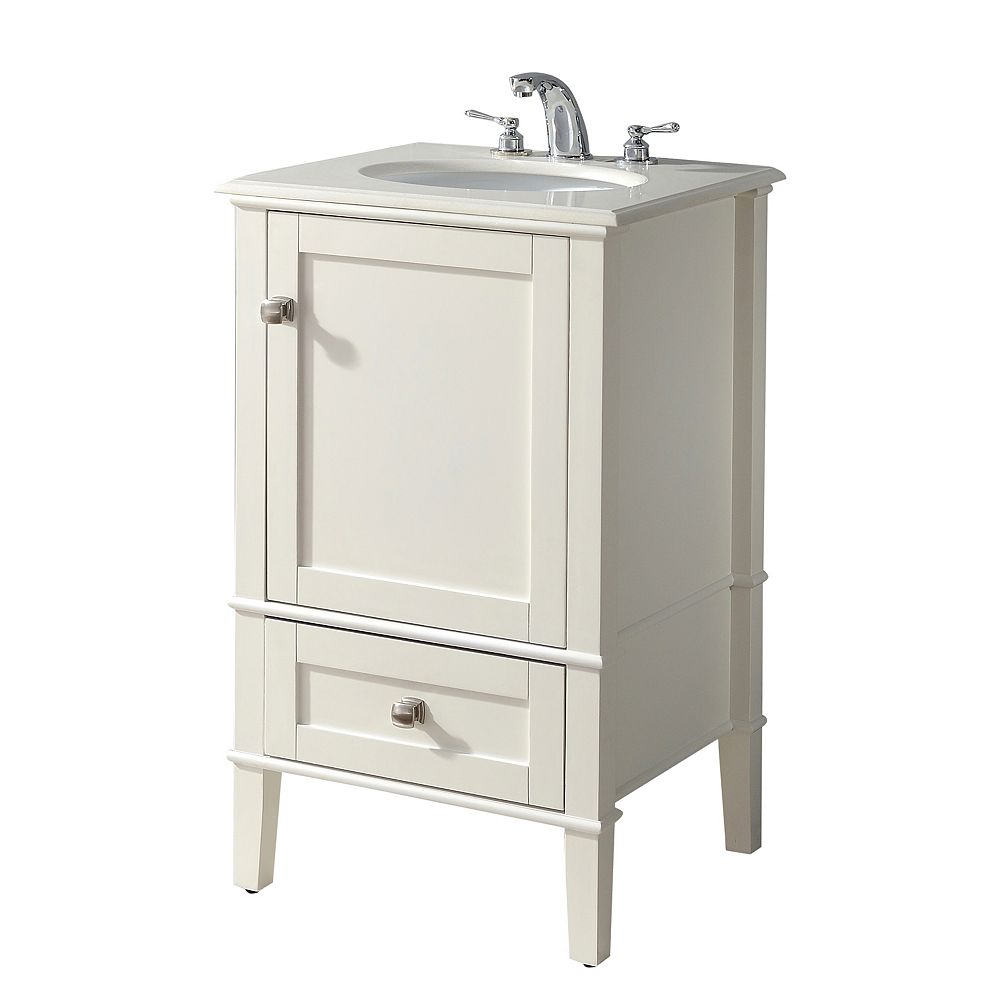 Simpli Home Chelsea 20 Inch Contemporary Bath Vanity In Soft White With Bombay White Engin The Home Depot Canada