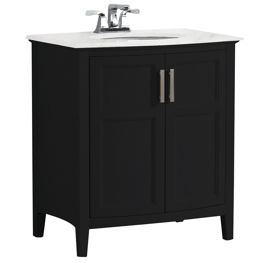 Simpli Home Winston 30 Inch Contemporary Bath Vanity In Black With Bombay White Engineered The Home Depot Canada