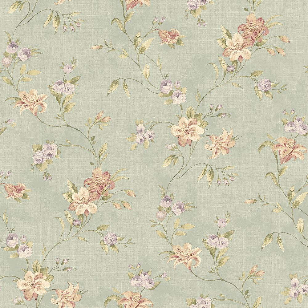 Chesapeake Lorraine Lily Blue Floral Wallpaper | The Home Depot Canada