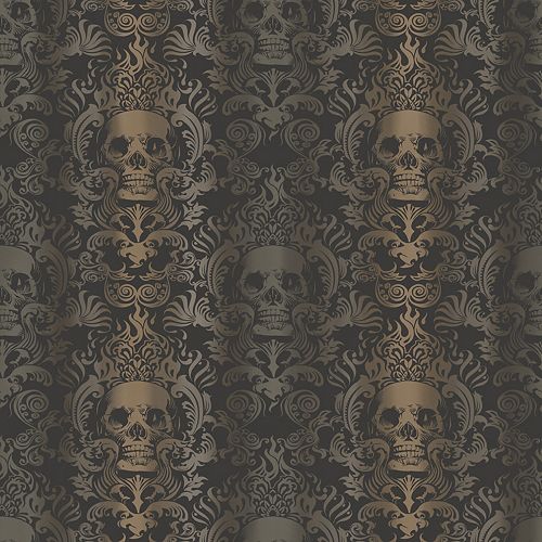 Luther Sand Skull Modern Damask Wallpaper