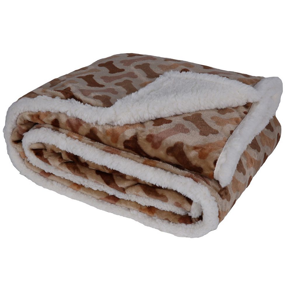 Long Rich Soft Flannel Dog Bone Print Reverse To Ultra Soft Sherpa Throw