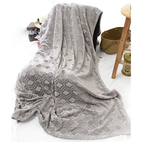 Happycare Tex Diamond Embossed Micro  Heavy Weight Velvet Blanket, 108"x90",Light Grey