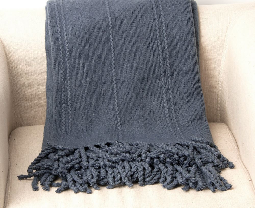 navy blue cable knit throw blanket