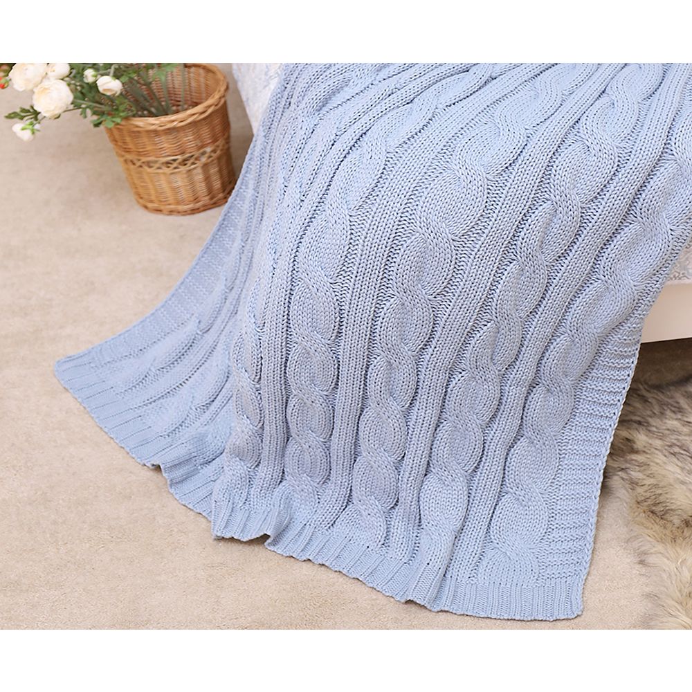 Battilo Home Cable Knit Soft Cozy Snuggle TV Blanket, 50"x60" Light