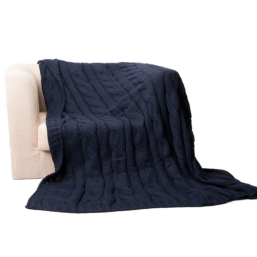 Battilo Home Cable Knit Soft Cozy Snuggle TV Blanket, 50"x60" Navy