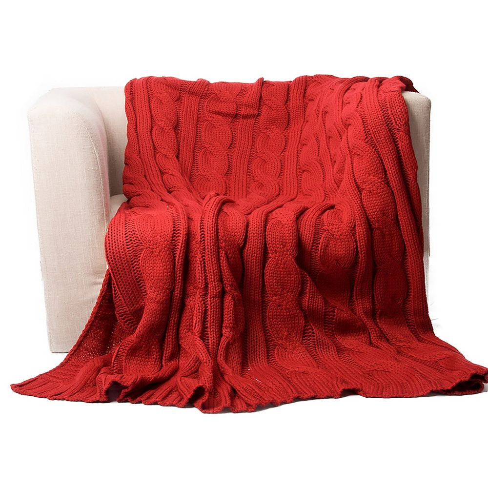 Battilo Home Cable Knit Soft Cozy Snuggle TV Blanket, 50"x60" Red The