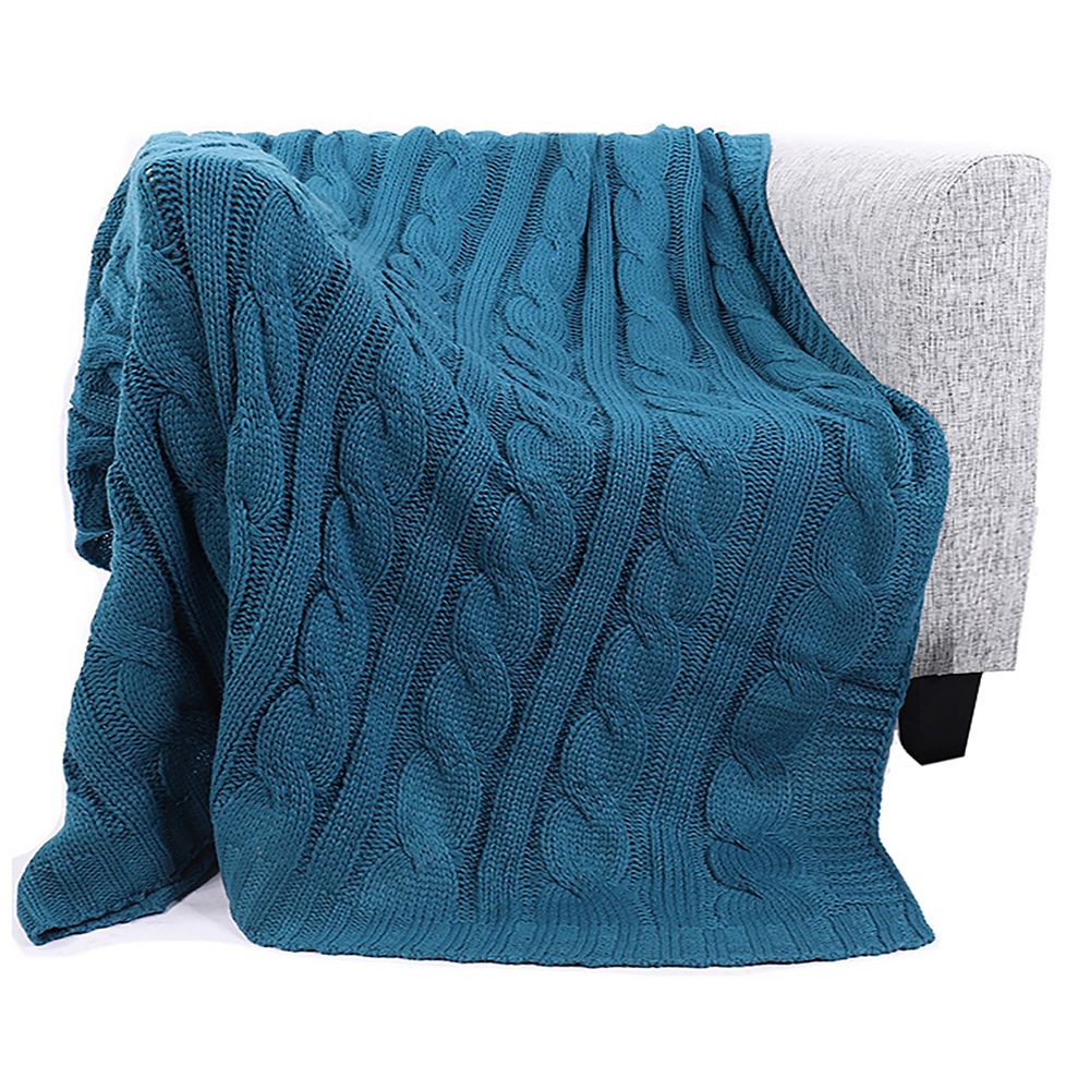 Battilo Home Cable Knit Soft Cozy Snuggle TV Blanket, 50"x60" Teal