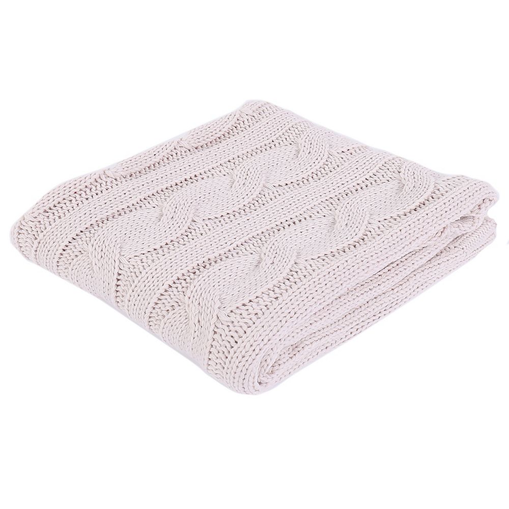 Battilo Home Cable Knit Soft Cozy Snuggle TV Blanket, 50"x60" White