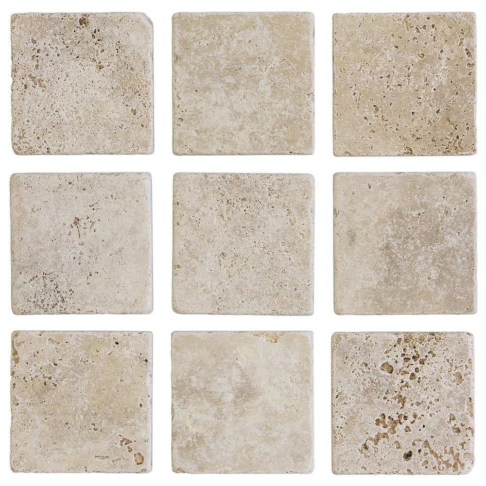 Jeffrey Court Light Travertine 4 Inch X 4 Inch Tumbled Travertine