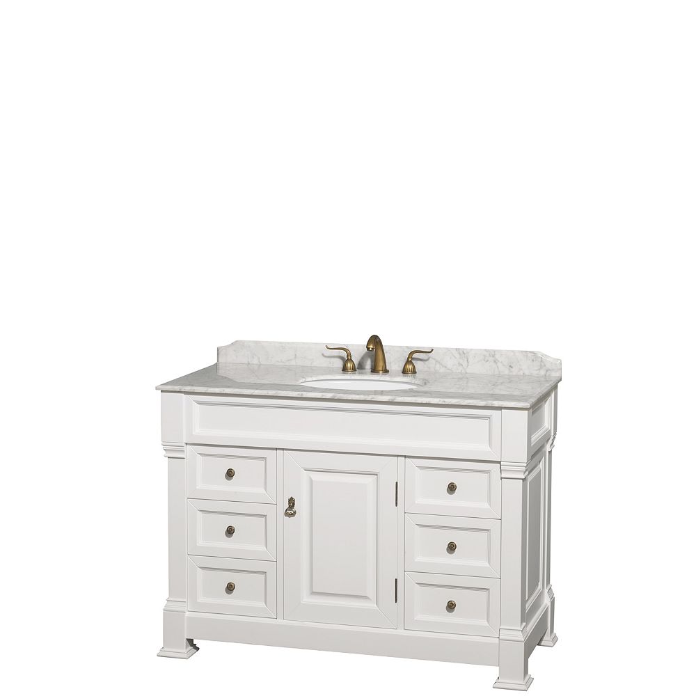 Wyndham Collection Andover 48 Inch Single Vanity In White Carrara Marble Top Oval The Home Depot Canada Andover 48 Inch Single Vanity, Single White Vanity Marble Top