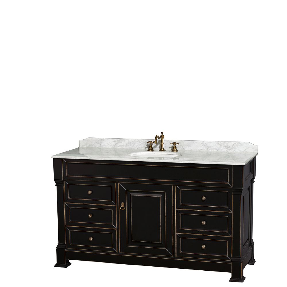 Wyndham Collection Andover 60 Inch Single Vanity In Black White Carrara Marble Top Oval The Home Depot Canada