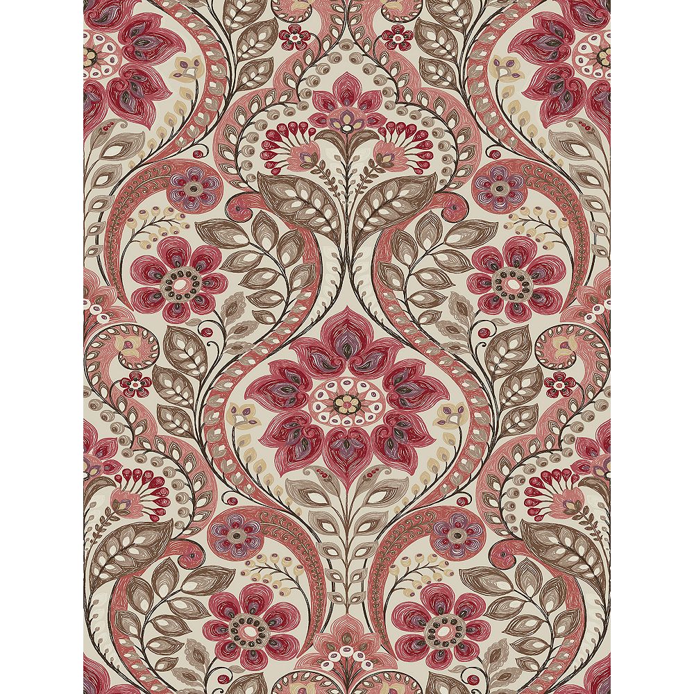 AStreet Prints Night Bloom Coral Damask Wallpaper The Home Depot Canada