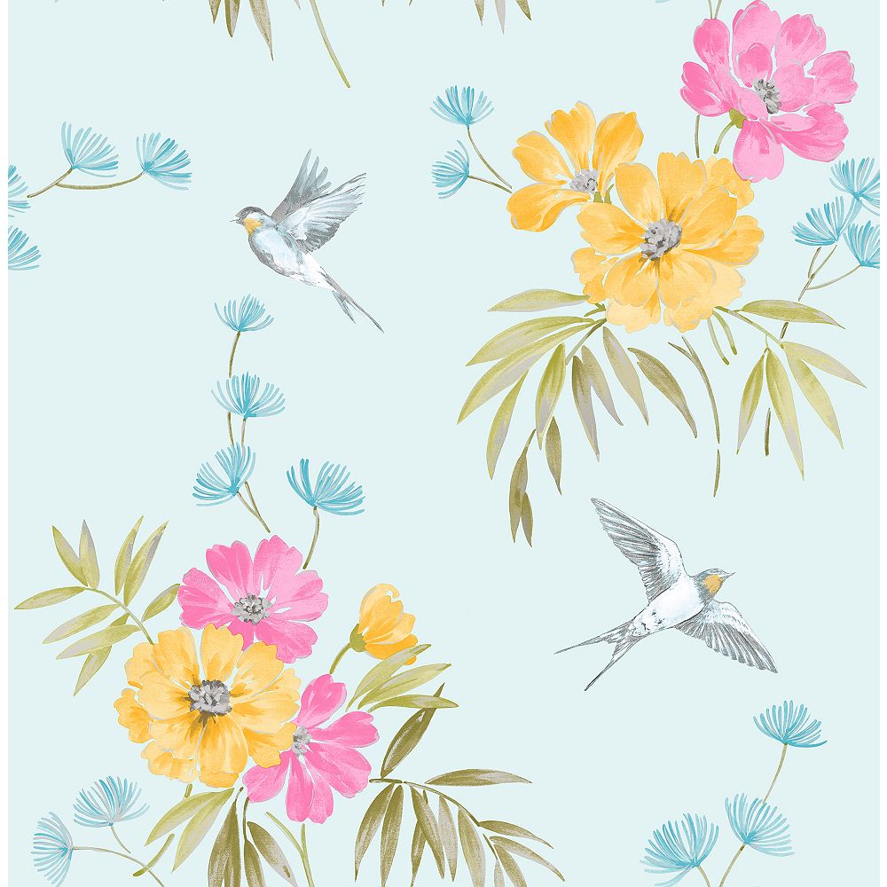 Fine Decor Riva Blue Floral Wallpaper The Home Depot Canada