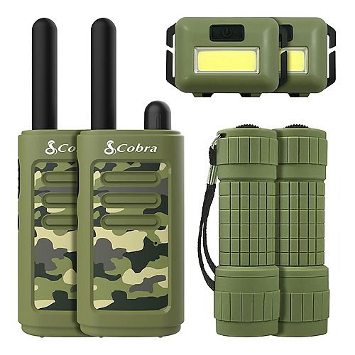 Kids 6 Piece 25 km Two Way Radio / Walkie Talkie with Headlamp and Flashlight (Green)