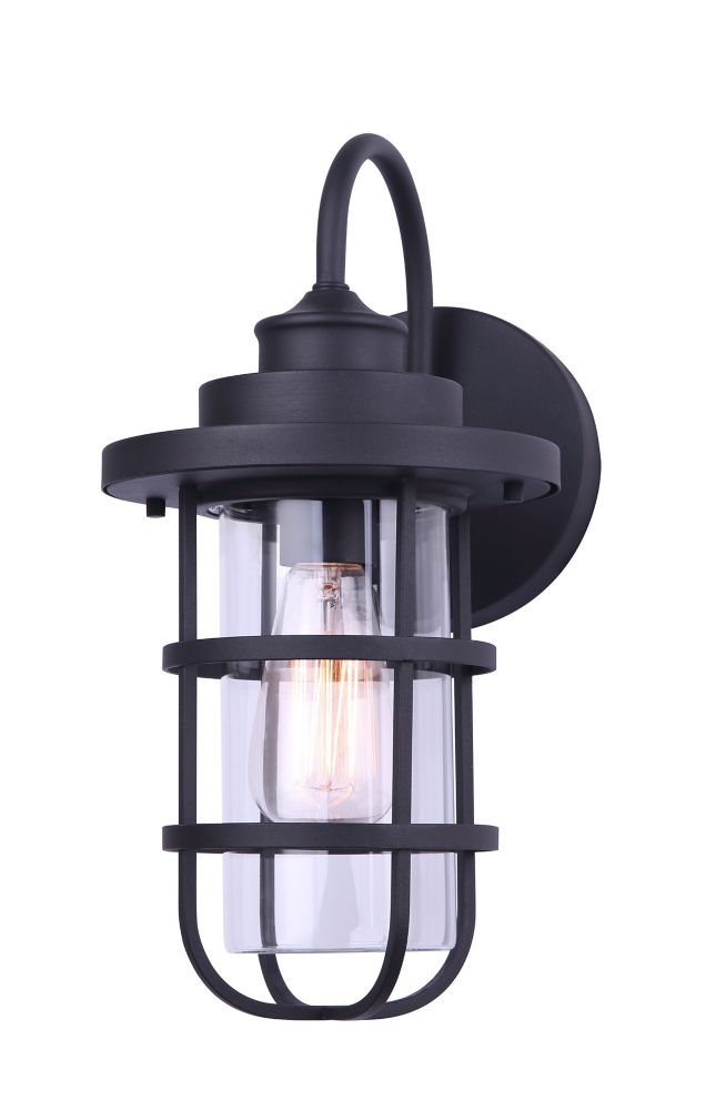 Hampton Bay Meri 1-Light Black Outdoor Wall Light with Clear Glass ...