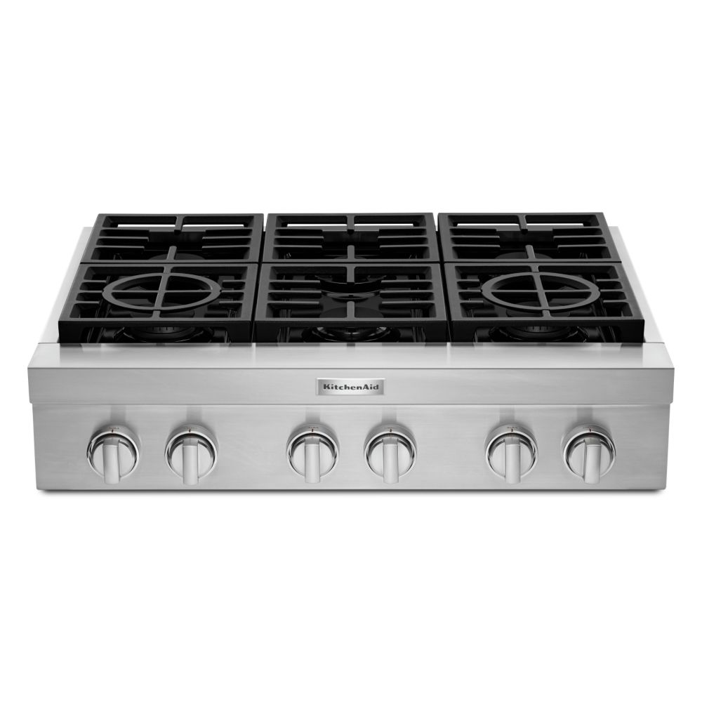 KitchenAid 36 Inch Gas Commercial Cooktop With 6 Burners In Stainless   P 1001517544 