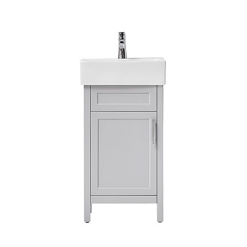 Arvesen 18 inch W Vanity in Dove Grey with Ceramic Vanity Top in White with White Sink