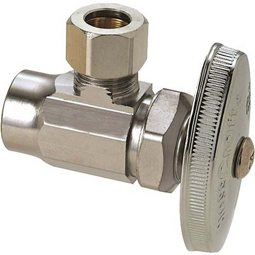 1/2 inch Nominal Sweat Inlet X 3/8 inch O.D. Compression Outlet Brass Multi-Turn Angle Valve In Chrome