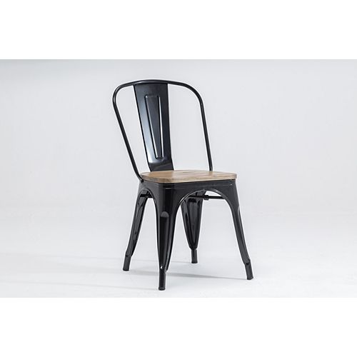 The Original Tolix Chair Collection, Dining Chair - Satin Black & Elm Wood - Set of 2