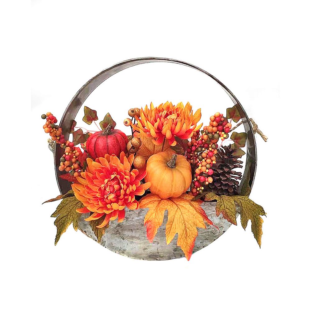 The Gerson Company 14.5inch Hanging Metal Basket with Flowers The