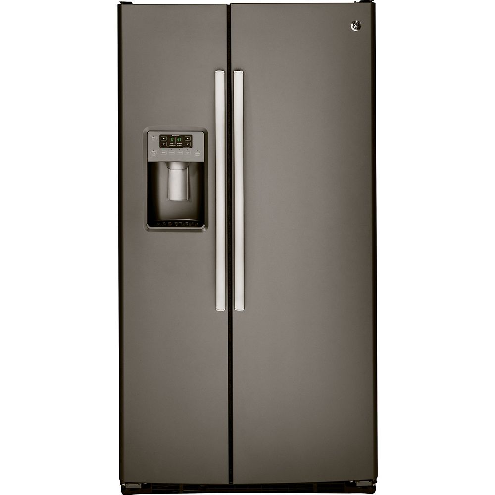 Ge 23 2 Cu Ft Standard Depth Side By Side Refrigerator Fingerprint Resistant In Slate The Home Depot Canada