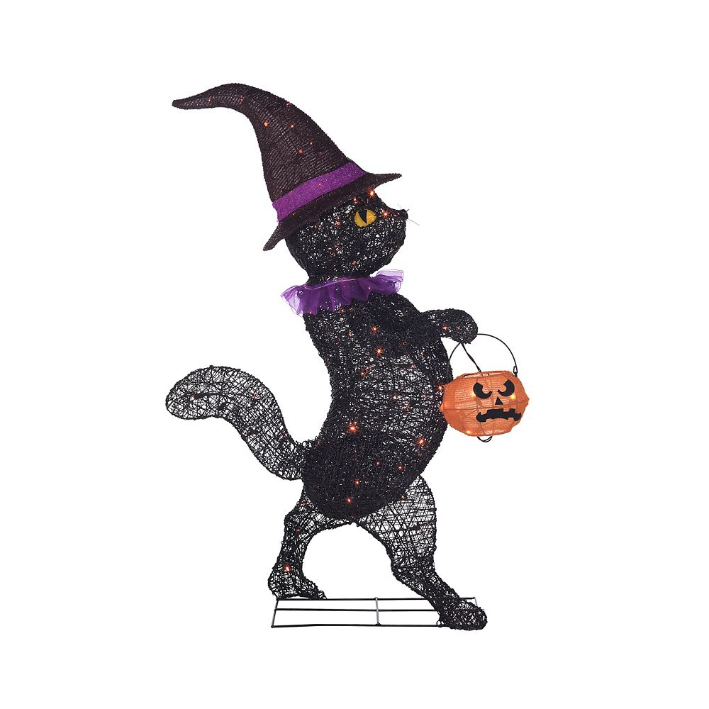 Home Accents 4 ft. LED Black Cat with Pumpkin Basket Halloween