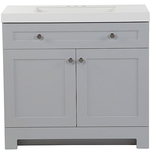 Glacier Bay Everdean 36.5-inch W x 34.4-inch H x 18.75-inch D Bathroom Vanity in Pearl Grey with Cultured Marble Countertop/Rectangular Sink