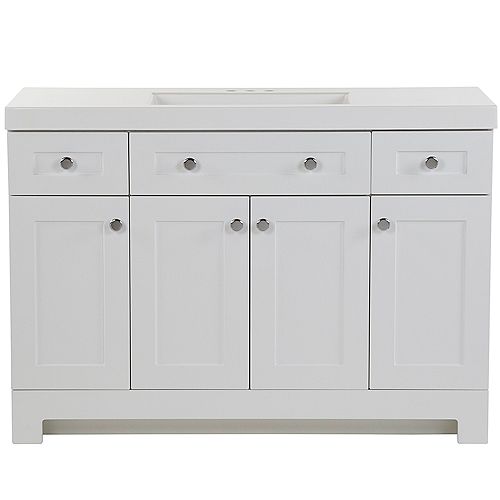 Everdean 48.5-inch W x 34.4-inch H x 18.75-inch D Bathroom Vanity in White with Cultured Marble Countertop/Rectangular Sink