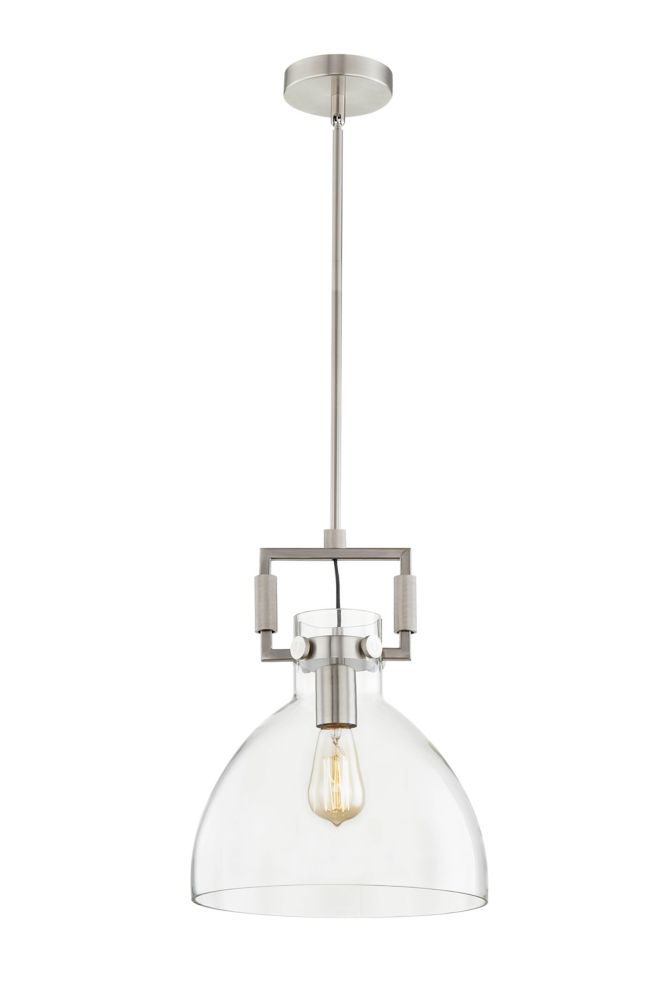 L2 Lighting Cloche Glass 1 lt Pendant 12" Dia. Brushed Steel The Home
