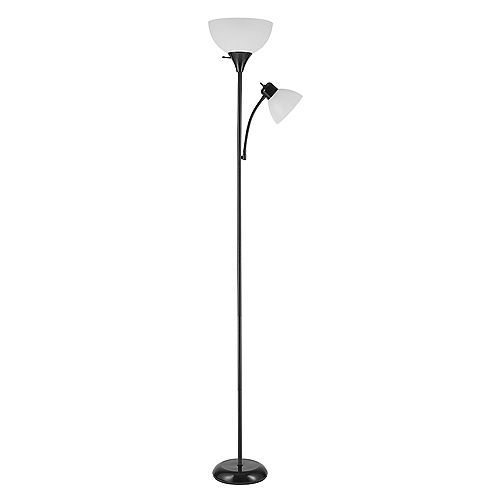 Globe Electric Delilah 72 inch Matte Black Frosted Torchiere Floor Lamp with Adjustable Reading Light