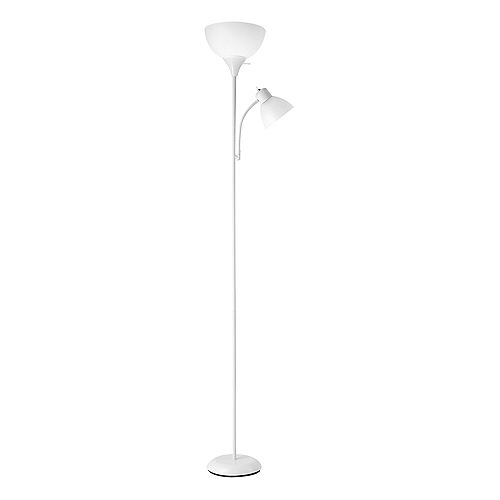 Delilah 72 inch Matte White Frosted Torchiere Floor Lamp with Adjustable Reading Light