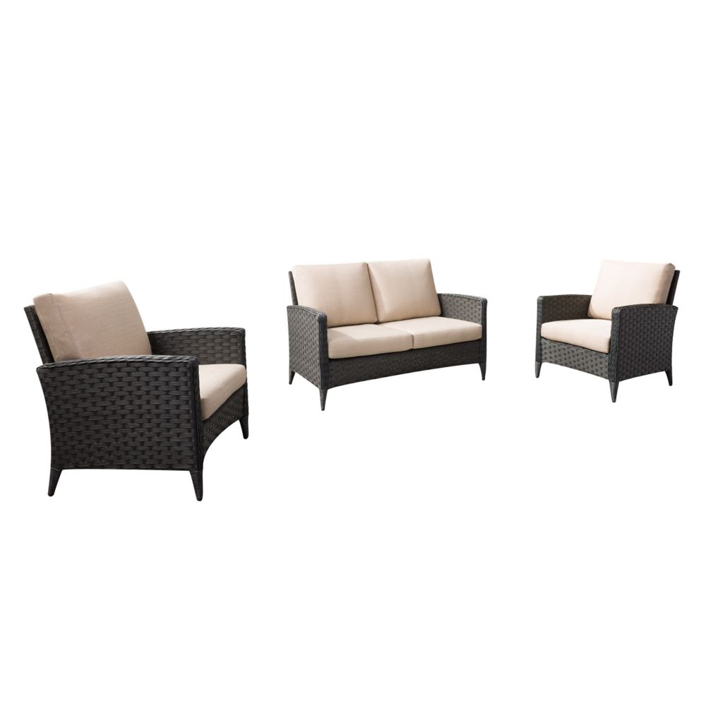 Corliving Rattan Wicker Loveseat and Chair Patio Set, Distressed