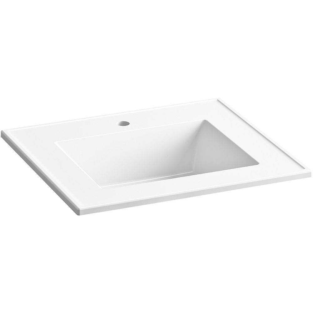 Kohler Ceramic Impressions 25 Inch Rectangular Vanity Top Bathroom Sink With Single Faucet The Home Depot Canada