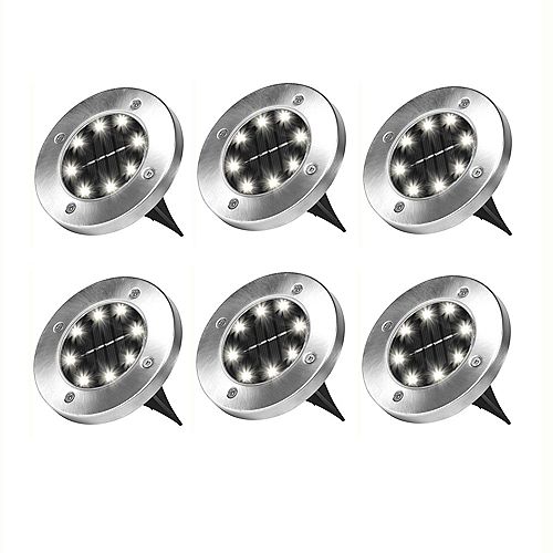 Bell + Howell Solar Powered Outdoor Pathway Disk Lights (6-Pack)