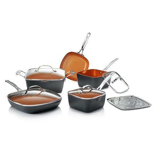 Gotham Steel 10 Piece Non Stick Ti Ceramic Square Cookware Set with Lids