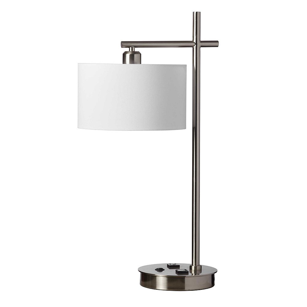 Dainolite 1 Light Incandescent Table Lamp With Usb Port And Receptacle Satin Chrome Finis The Home Depot Canada Light Incandescent Table Lamp, Table Lamp With Usb Port Canada