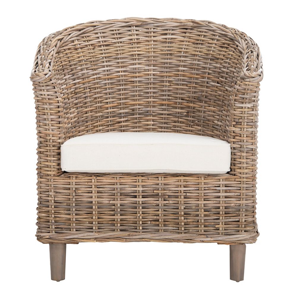 Safavieh Omni Rattan/Polyester Barrel Chair in Natural/White | The Home