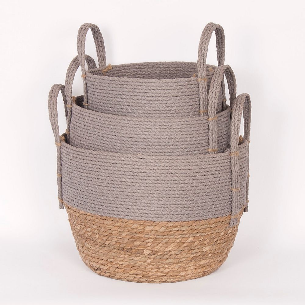Wicker Bay Set of 3 White/Natural Straw Baskets The Home Depot Canada