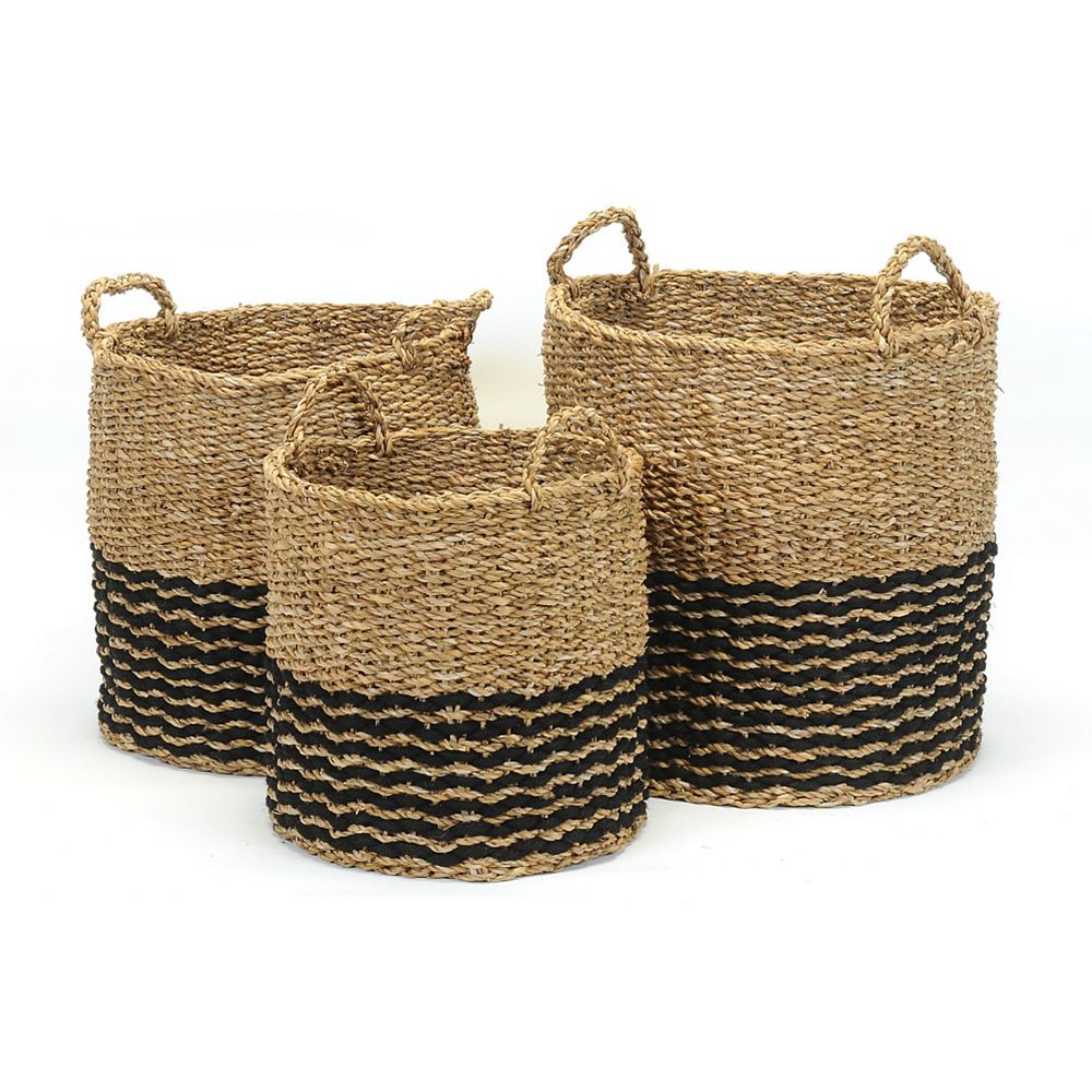 Wicker Bay 3 Piece Black and Natural Seagrass Basket Set The Home