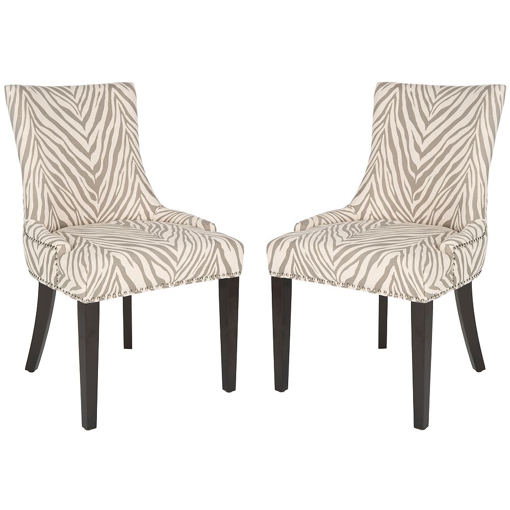 Safavieh Lester Grey Zebra Cotton/Linen Dining Chair (Set of 2) | The ...