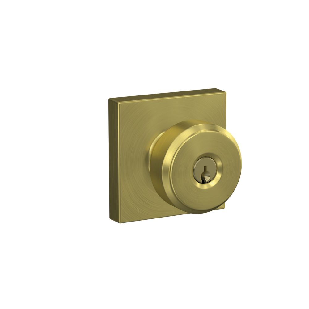 Schlage Bowery Gold Keyed Entry Door Lock Knob With Collins Trim Rated   P 1001528453 