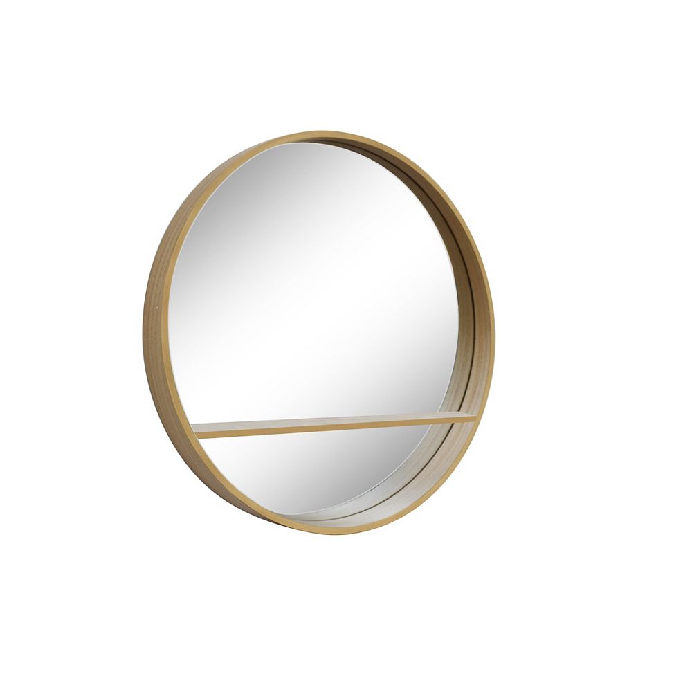 The Tangerine Mirror Company Alex Round Natural Genuine Wood Shelf 32 Inch Home Depot Canada The Tangerine Mirror Company Alex, Wooden Framed Circle Mirrors