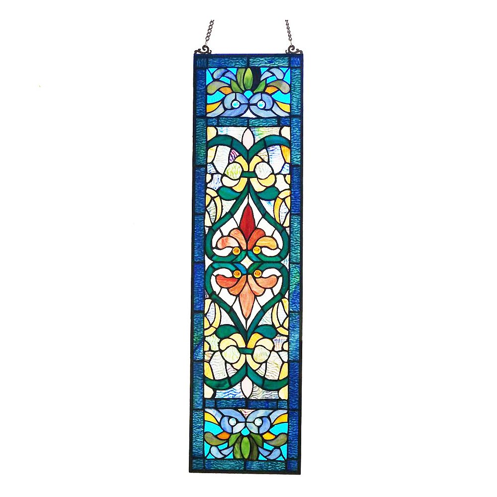 River of Goods Victorian Fleur De Lis Blue Stained Glass Window Panel