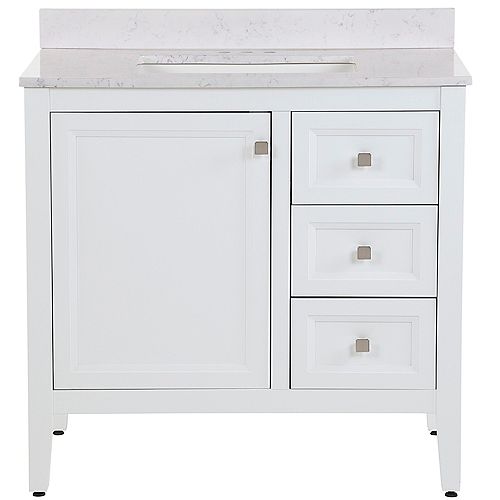 Darcy 37-inch W x 38.7-inch H x 22-inch D Bathroom Wood Vanity in White with Stone Effects Countertop/Undermount Rectangular Sink