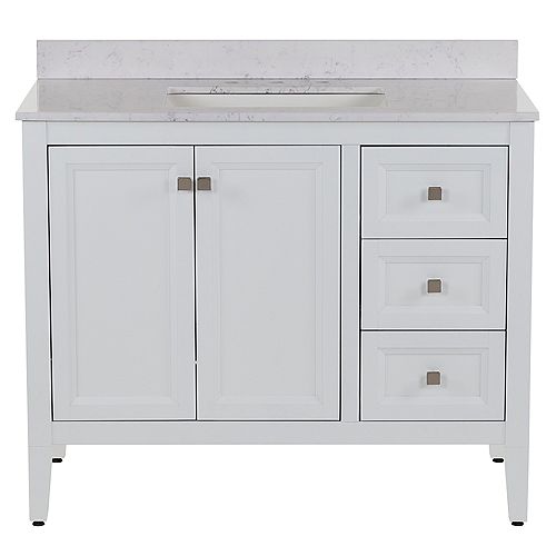 Darcy 43-inch W x 38.7-inch H x 22-inch D Bathroom Wood Vanity in White with Stone Effects Countertop/Undermount Rectangular Sink