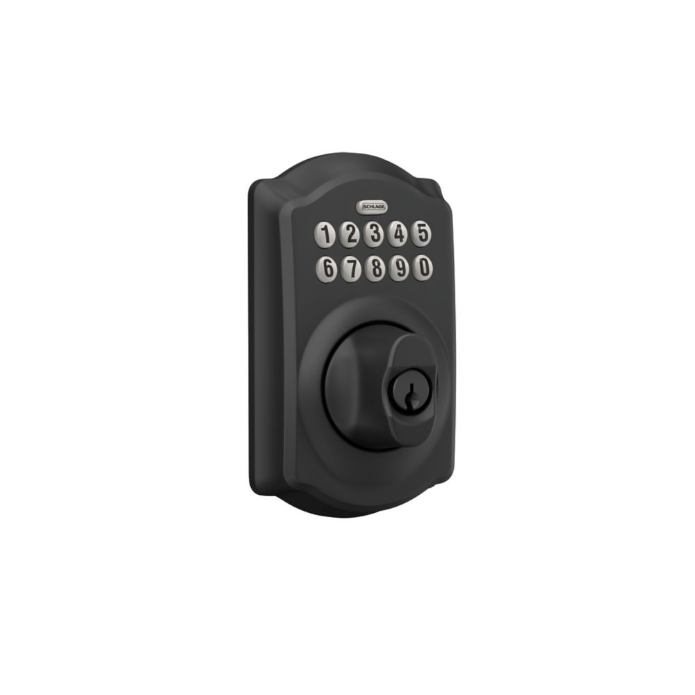 Schlage Accent Matte Black Keypad Electronic Door Lever with Camelot