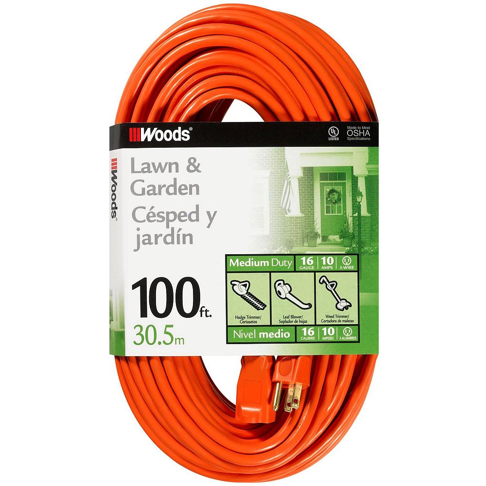 Woods 16/3 SJTW 100 ft. Orange Outdoor Extension Cord | The Home Depot ...