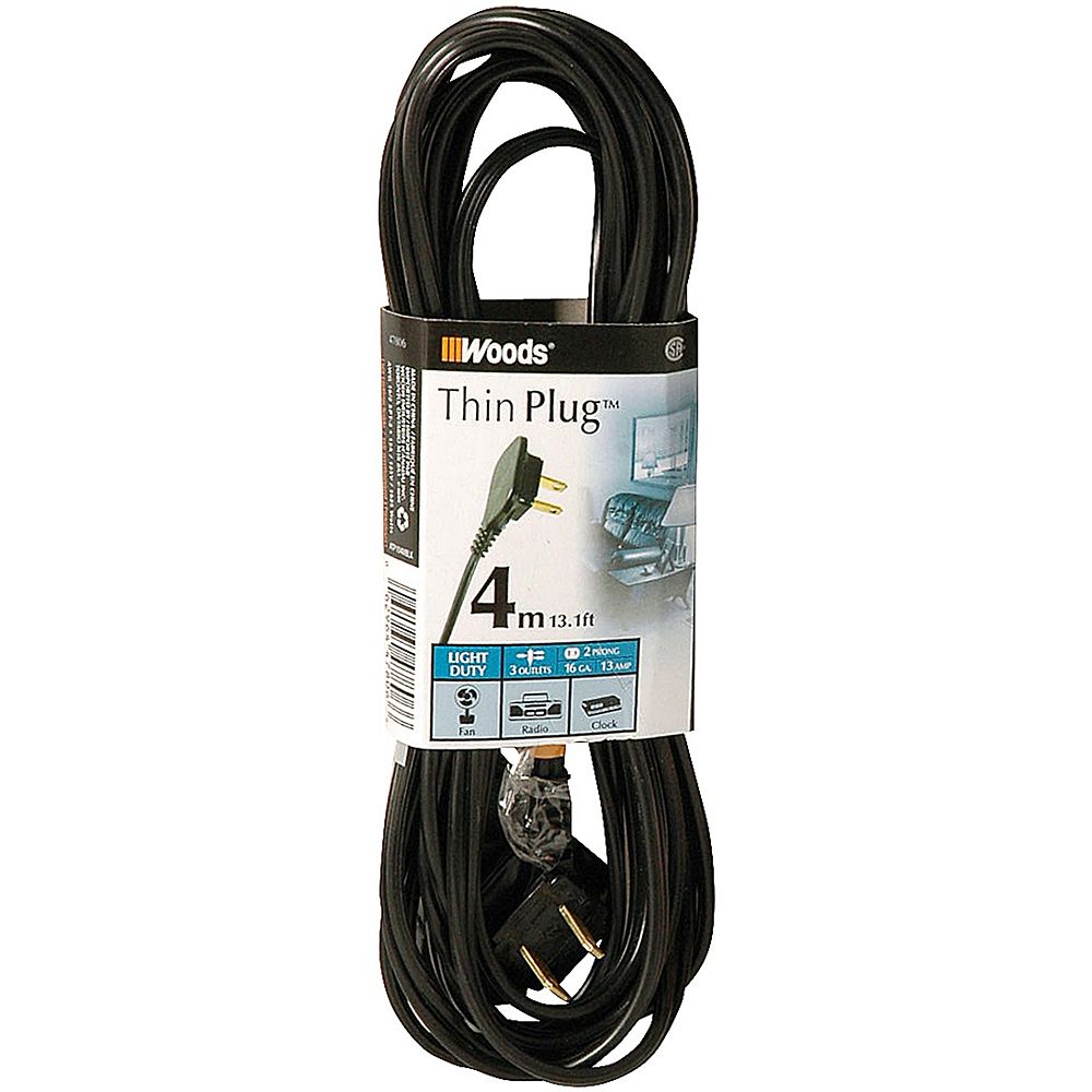 Woods 16/2 13 ft. Indoor Black Extension Cord The Home Depot Canada